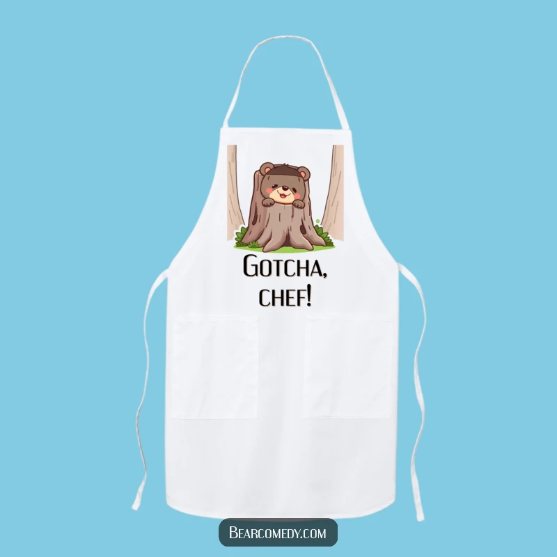 Funny Bear Peeking Apron - Comical Woodland Kitchen Wear Gift