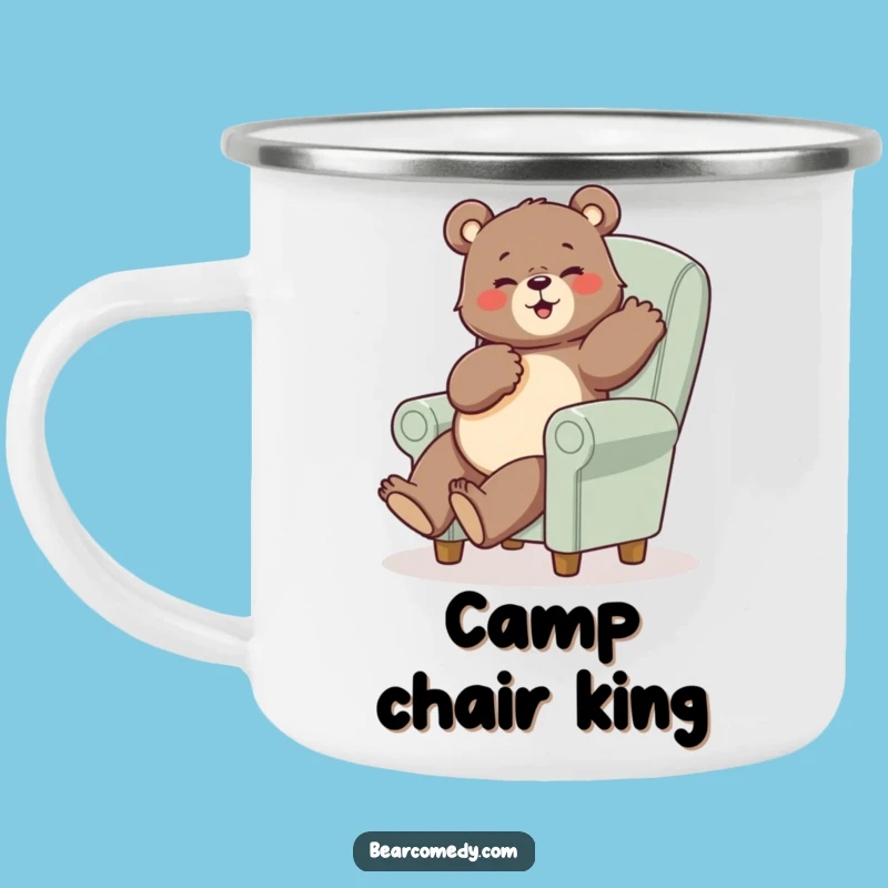 Funny Bear Posing Camping Mug - Outdoor Tiny Chair Coffee Cup Gift