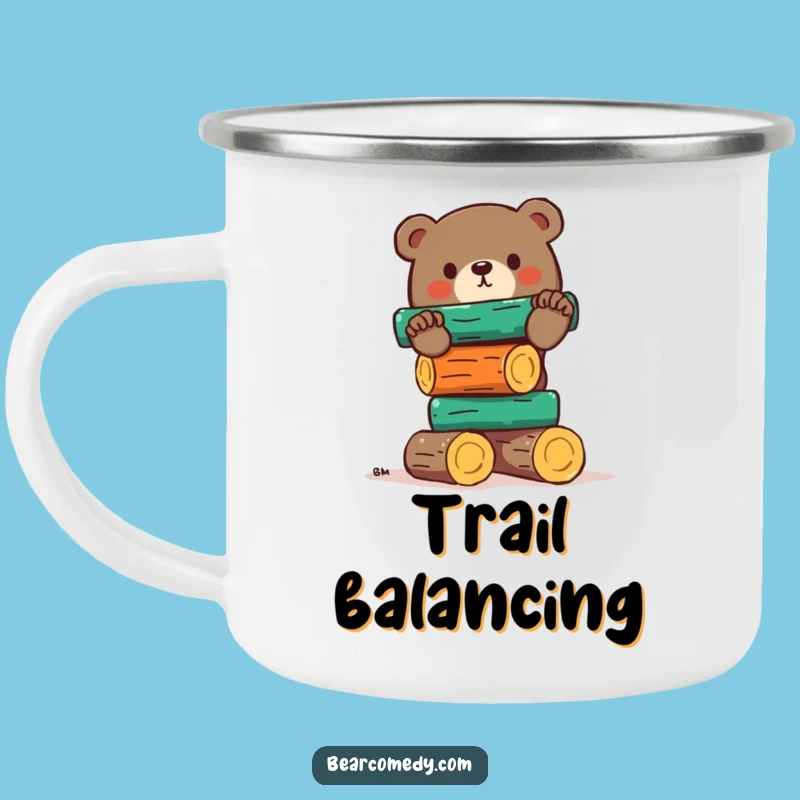 Funny Bear Balancing Logs Camping Mug - Outdoor Humor Coffee Cup Gift