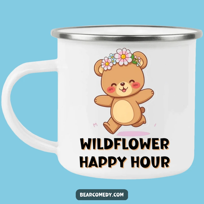 Funny Bear Galloping Flower Camping Mug - Joyful Outdoor Companion