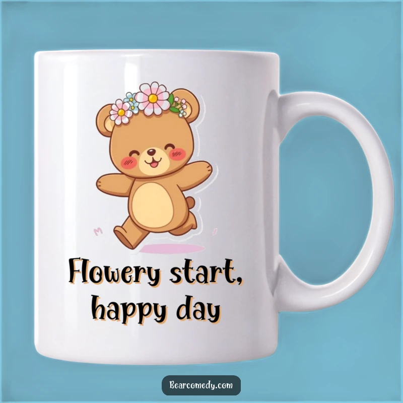Funny Bear Galloping Flower Crown Mug - Joyful Gift for Bear Enthusiasts