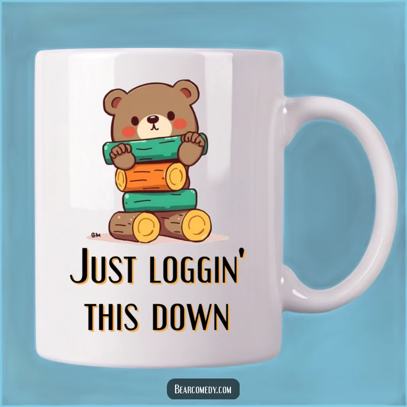 Funny Bear Balancing Logs Mug - Hilarious Woodland Creature Coffee Cup Gift