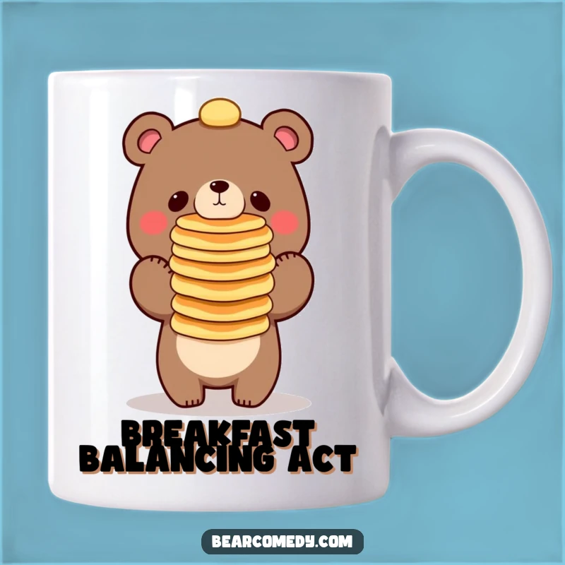 Funny Bear Balancing Pancakes Mug - Hilarious Breakfast Fun Gift