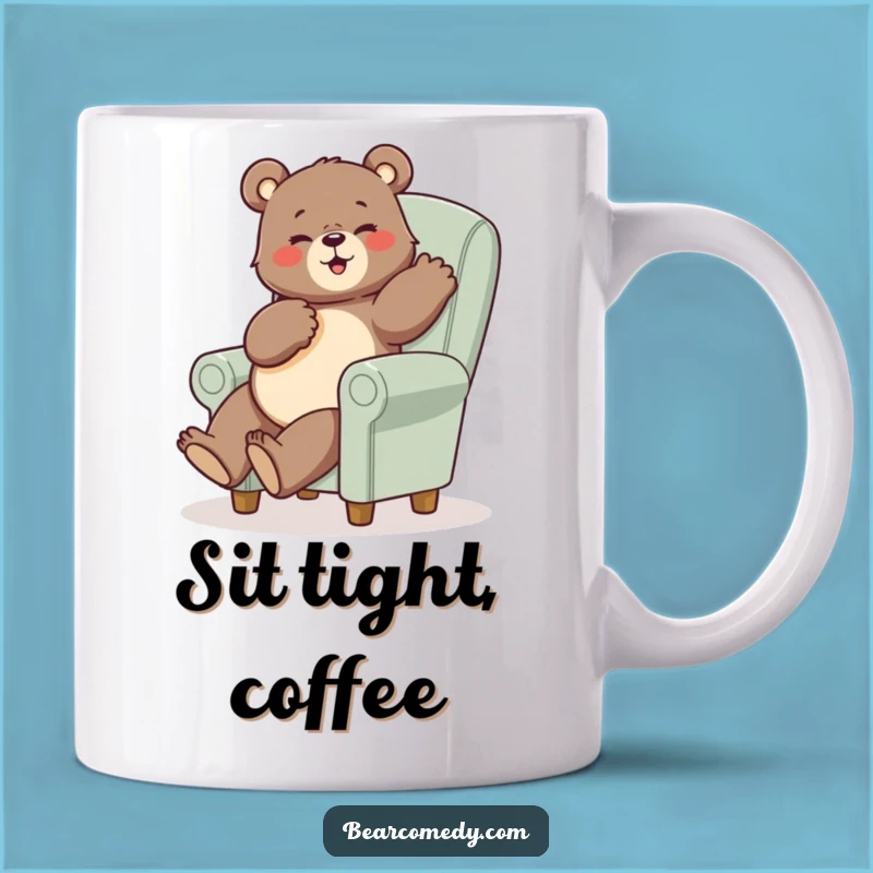 Funny Bear Posing Mug - Tiny Chair Comedy Coffee Cup Gift