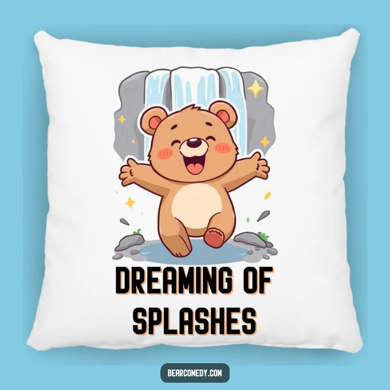 Funny Energetic Bear Waterfall Pillow - Cozy Adventure Cushion