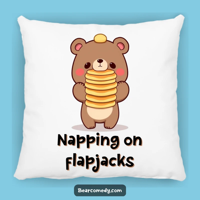 Funny Bear Balancing Pancakes Pillow - Comfy Comedy for Your Couch