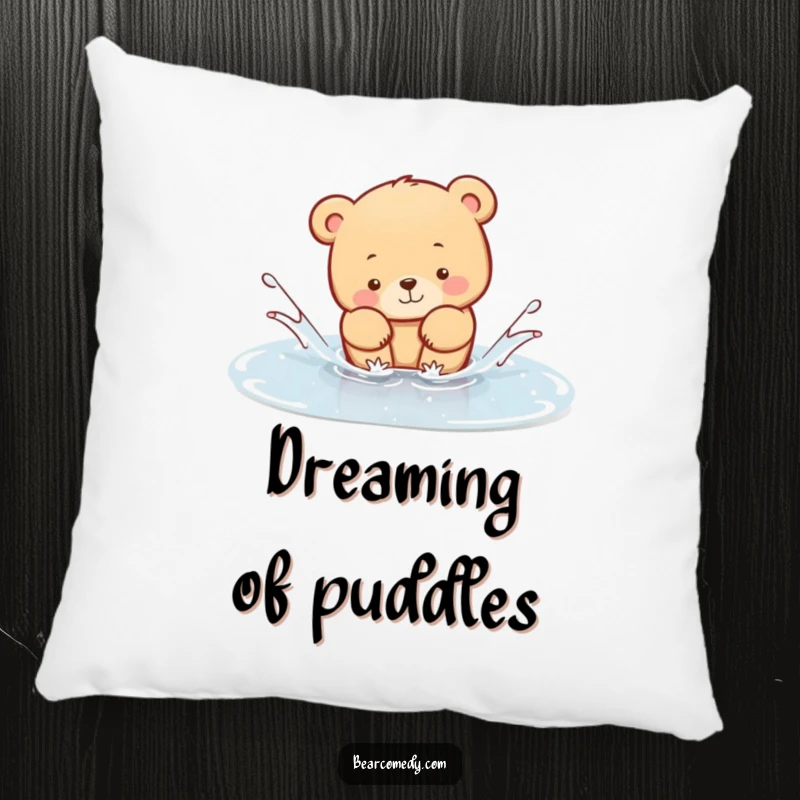 Funny Pillow featuring a happy bear animal splashing in a puddle, offering cozy comfort with a splash of adorable, humorous charm.