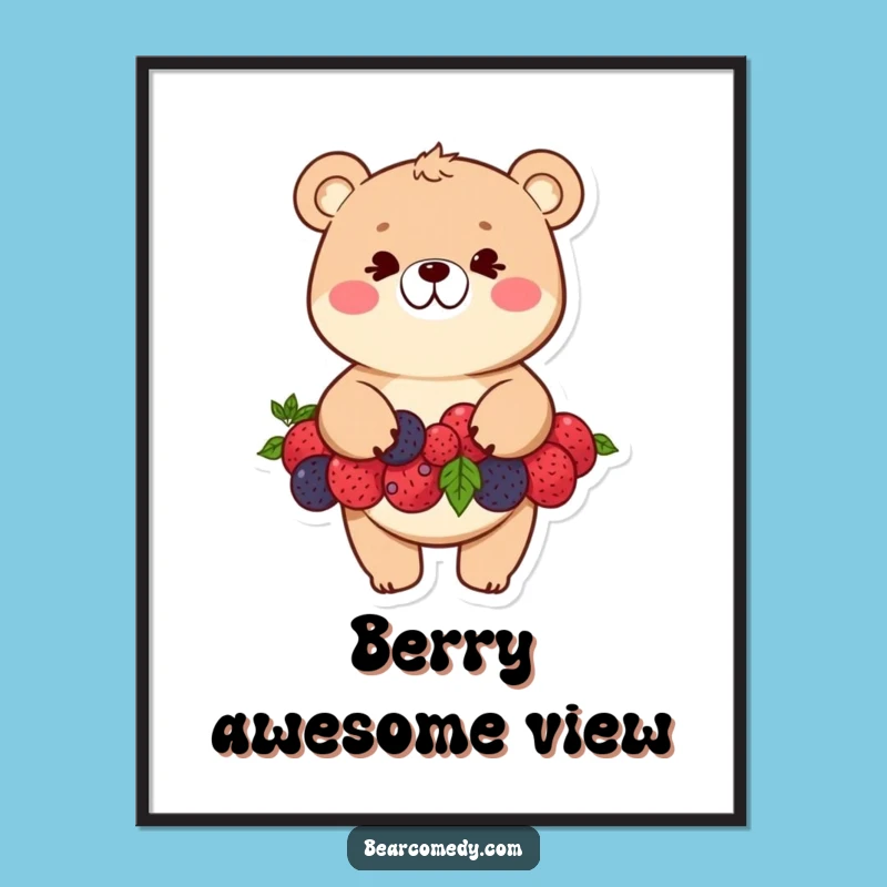 Funny Bear Berry Balancing Digital Art - Instant Laughs for Walls