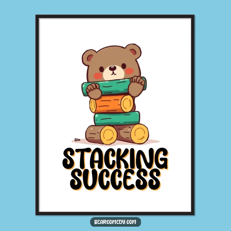 Funny Bear Balancing Logs Digital Art - Hilarious Woodland Wall Art Gift