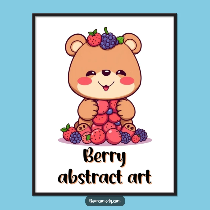 Funny Bear Berry Balance Digital Art Print: Instant Joy for Your Walls Gift