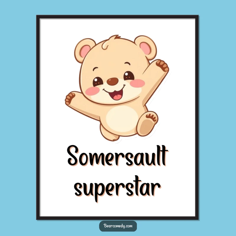 Funny Bear Cub Somersault Digital Art: Hilarious Printable Decor for Energetic Spaces