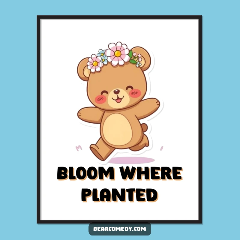 Funny Bear Galloping Flower Digital Art - Instant Joyful Decor