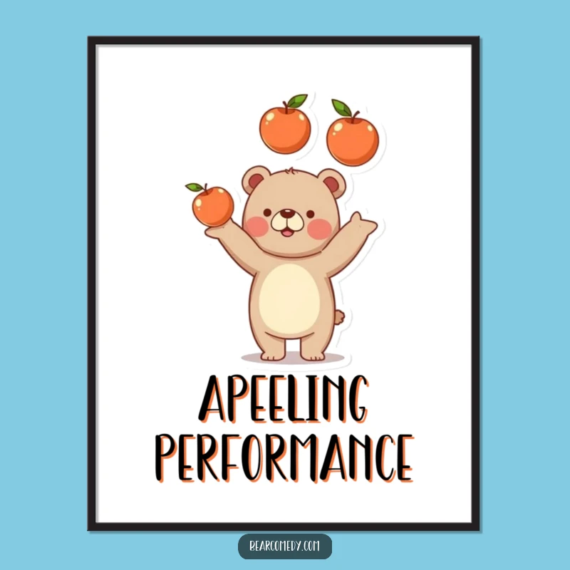 Funny Bear Juggling Apples Digital Art - Playful Fruit Wall Art Gift