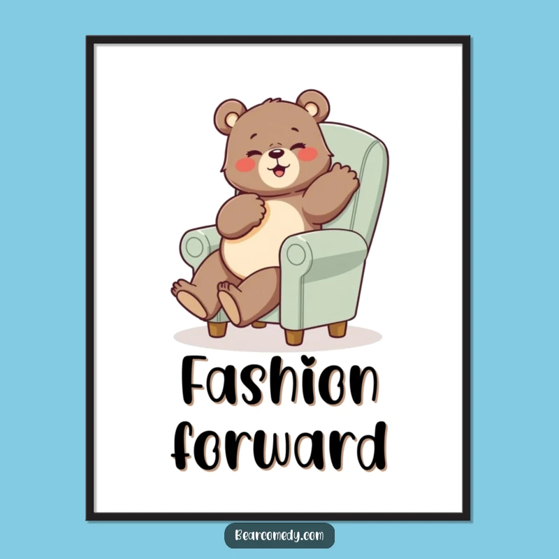 Funny Bear Posing Digital Art - Comical Tiny Chair Wall Art Gift