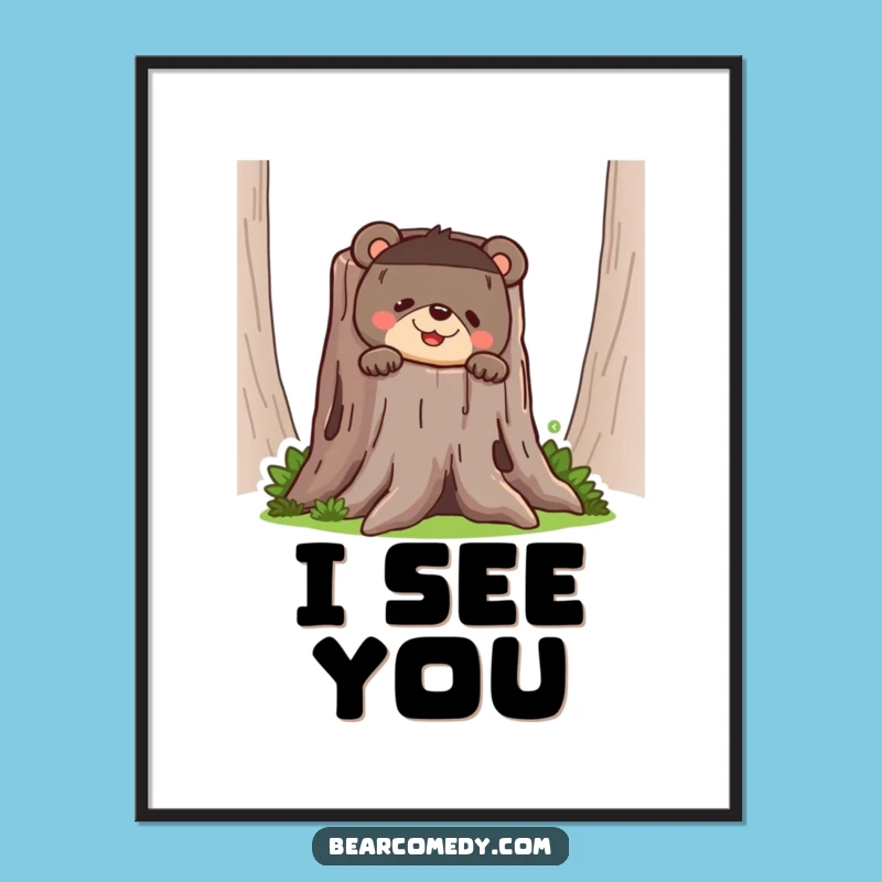 Funny Bear Peeking Digital Art - Mischievous Woodland Wall Art Gift