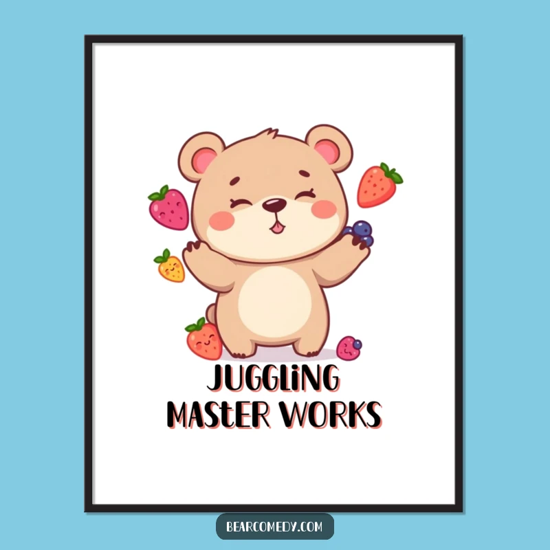 Funny Bear Juggling Digital Print: Instant Character Art for the Perfect Funny Gift!