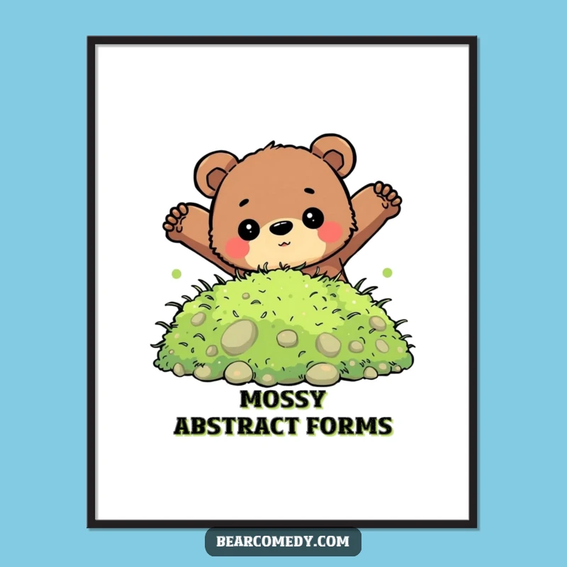 Funny Determined Bear Moss Jump Digital Art Print: Instant Adventure for Walls Gift