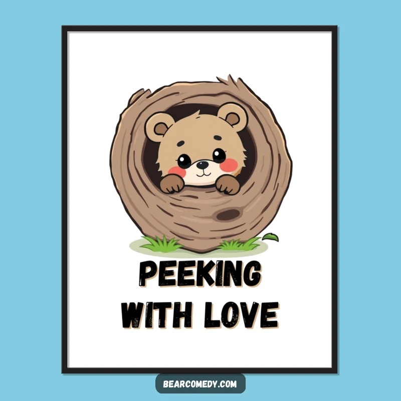 Funny Curious Bear Peeking Digital Art - Gentle Woodland Charm