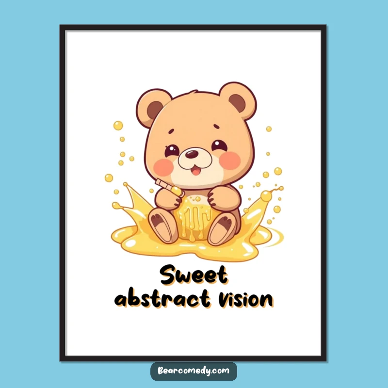 Funny Honey Bear Splash Digital Art Print: Instant Sweetness for Your Walls Gift
