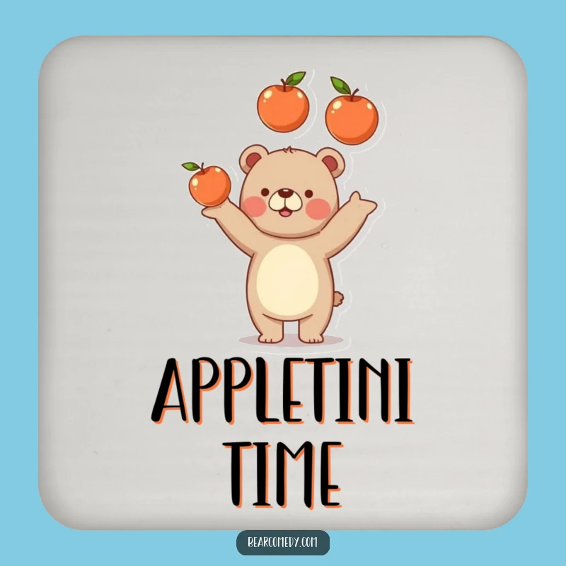 Funny Bear Juggling Apples Drink Coaster - Humorous Fruit Table Gift