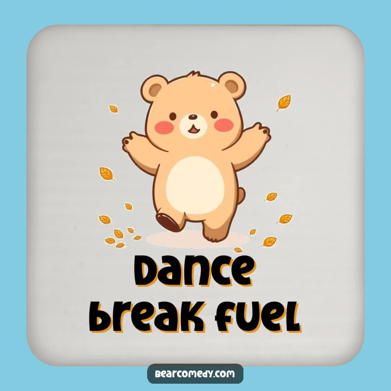 Funny Autumn Bear Dance Drink Coaster: Protect Surfaces with Hilarious Fall Charm