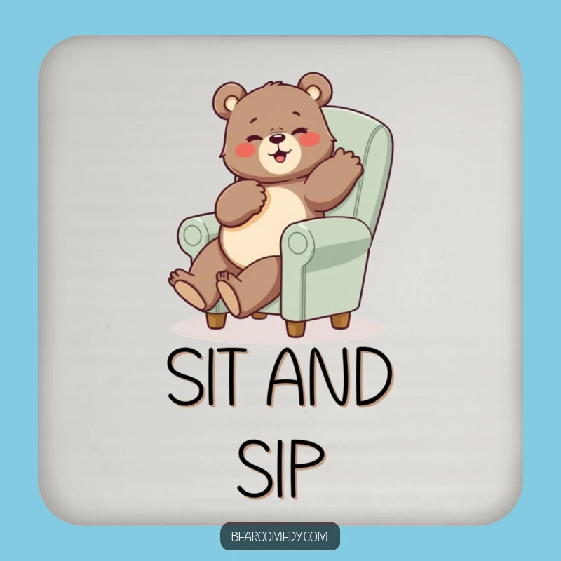 Funny Bear Posing Drink Coaster - Humorous Tiny Chair Table Gift