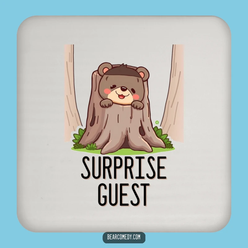 Funny Bear Peeking Drink Coaster - Humorous Table Protector Gift