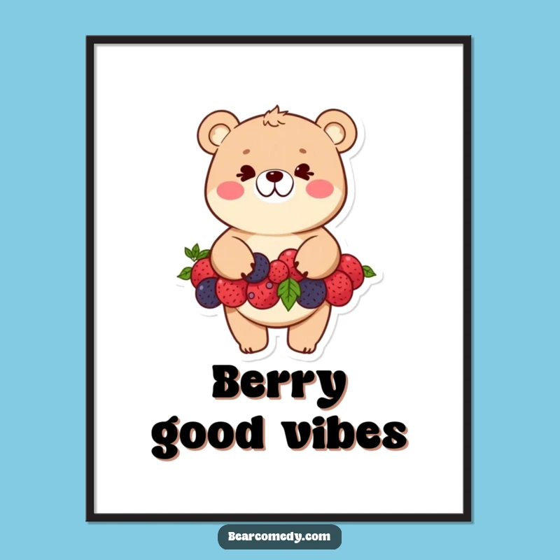 Funny Bear Berry Balancing Poster - Whimsical Art for Laugh Lovers