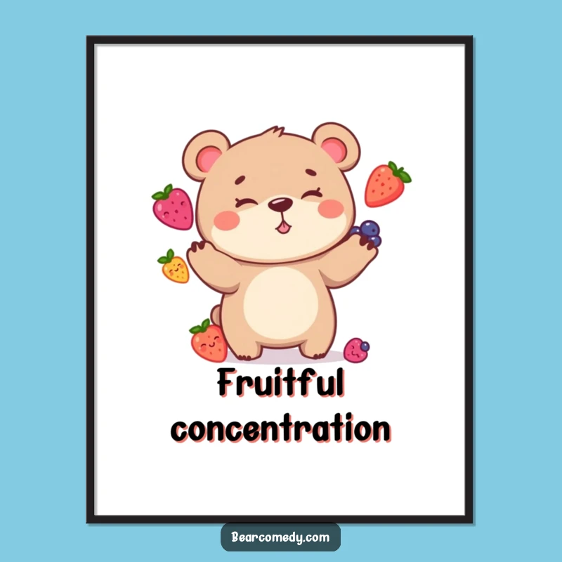 Funny Bear Juggling Poster: Whimsical Character Art for the Perfect Funny Gift!