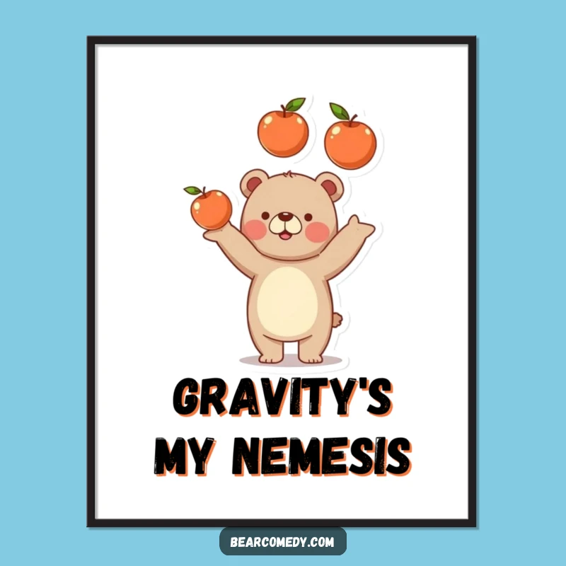 Funny Bear Juggling Apples Poster - Playful Fruit Art Print Gift
