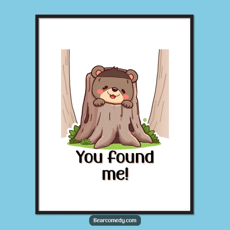 Funny Bear Peeking Poster - Mischievous Woodland Art Print Gift