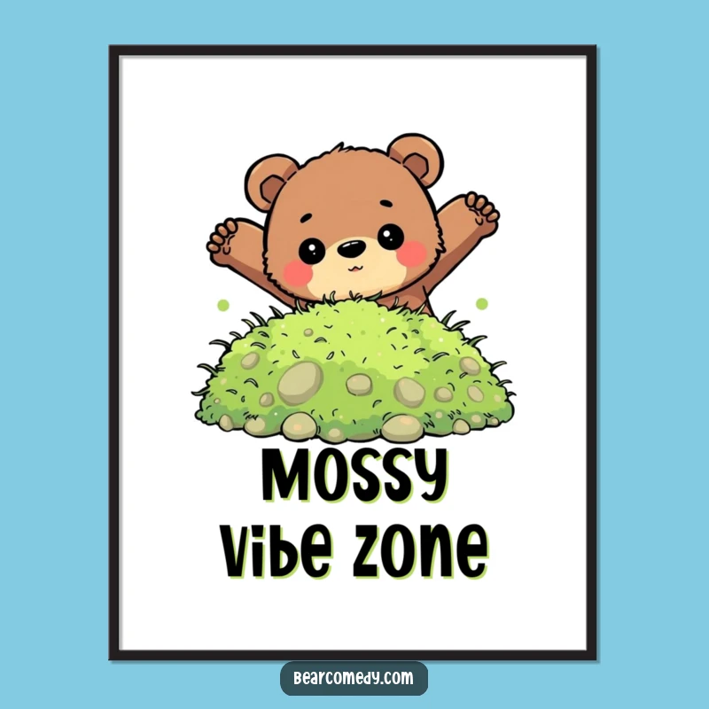 Funny Determined Bear Moss Jump Poster: Bold Wall Art for Adventurers Gift