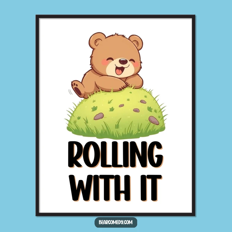Funny Bear Cub Rolling Poster: Hilarious Wall Art for a Joyful Home