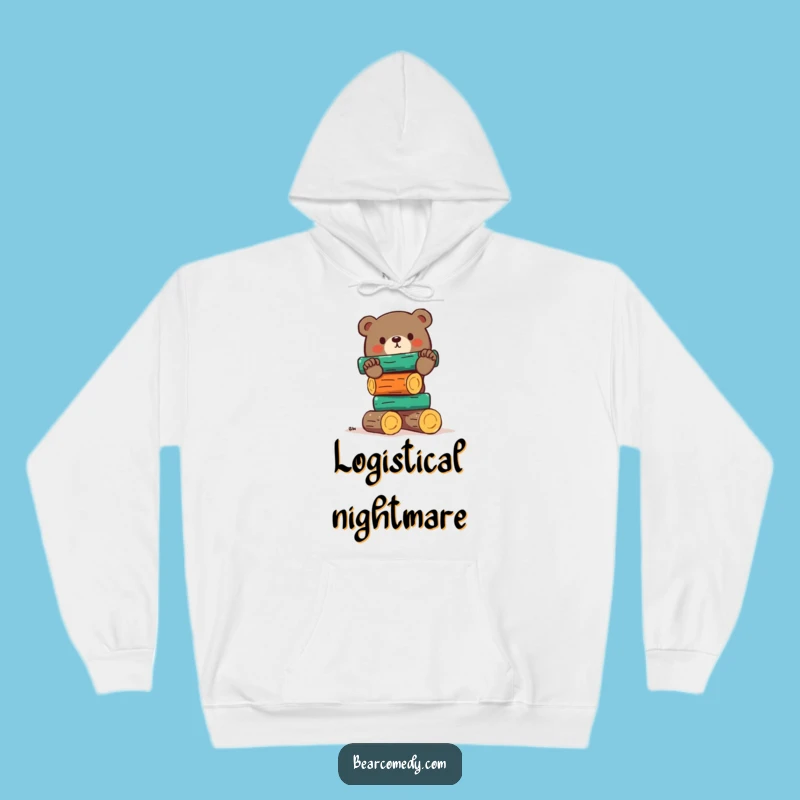 Funny Bear Balancing Logs Hoodie - Cozy Comedic Woodland Wear Gift