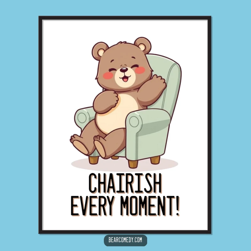 Funny Free Printable Wall Art: Bear Pose, Tiny Chair Downloadable Decor