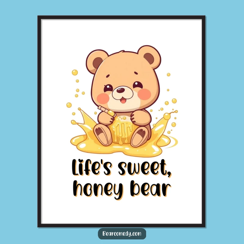 Free Printable Funny Bear Wall Art: Honey Splash Downloadable Decor Humor