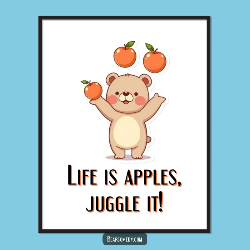 Funny Free Printable Wall Art: Bear Juggling Apples, Whimsical Downloadable Decor