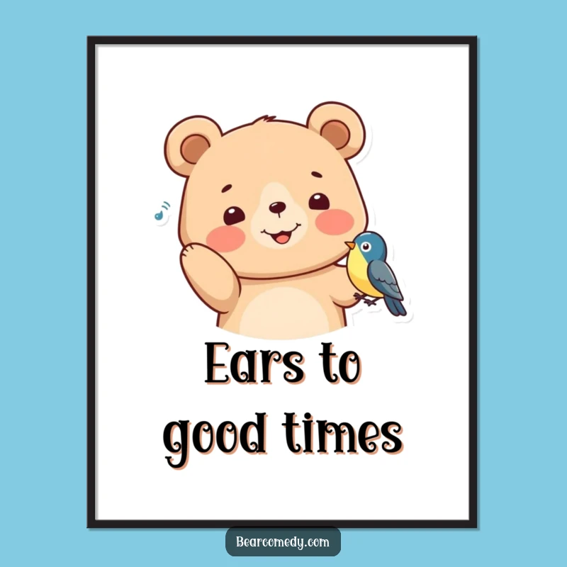 Funny Free Printable Wall Art: Bear Listening to Bird, Humorous Downloadable Decor