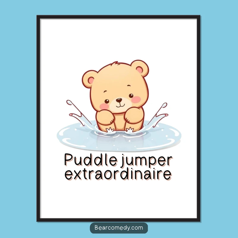 Funny Free Printable Wall Art: Bear Splashing in Puddle, Humorous Downloadable Decor