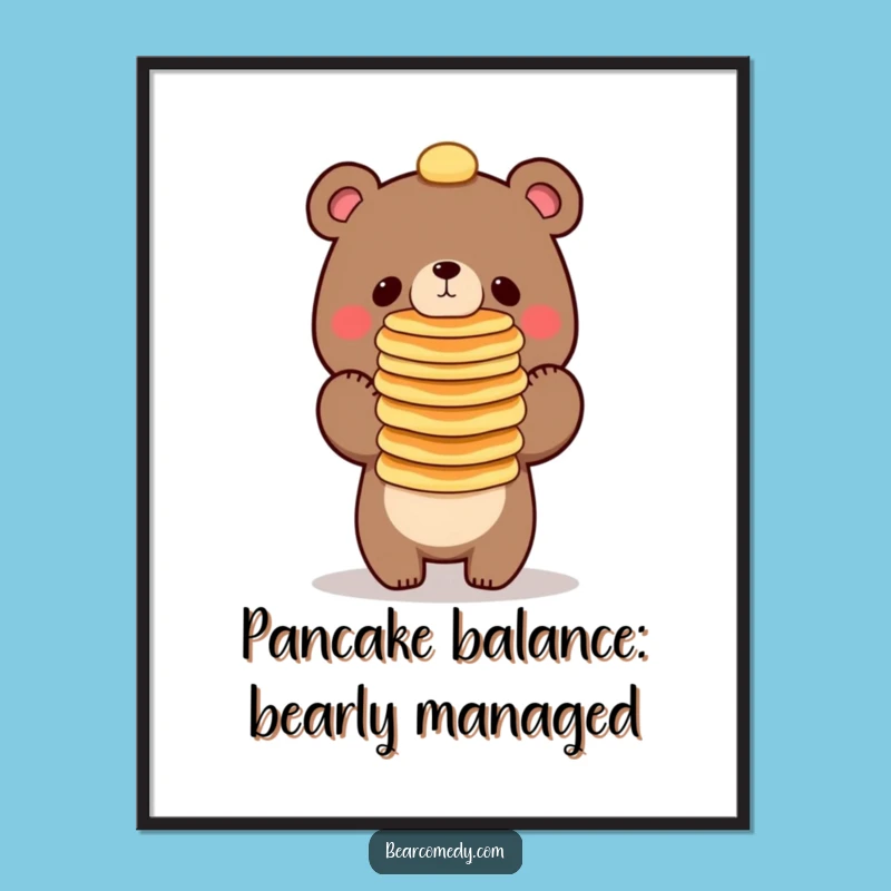 Pancake Balance Bear Free Printable Wall Art - Funny Downloadable Decor