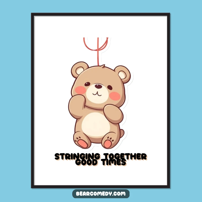 Funny Free Printable Wall Art: Bear Batting String Toy, Downloadable Playful Decor