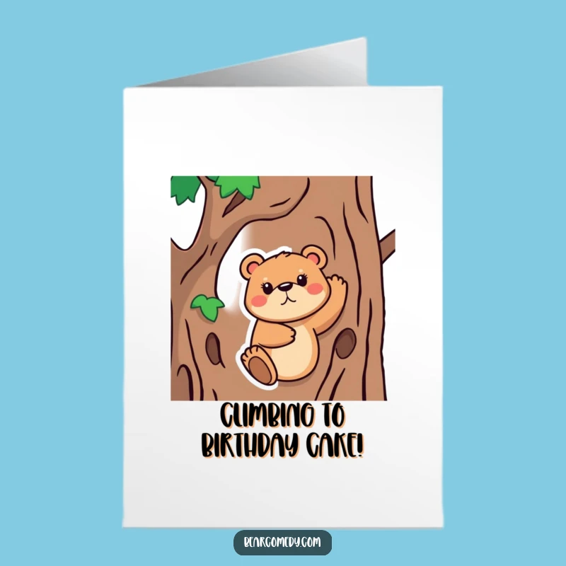 Free Printable Birthday Card: Determined Bear Climbing, Humorous Downloadable Gift