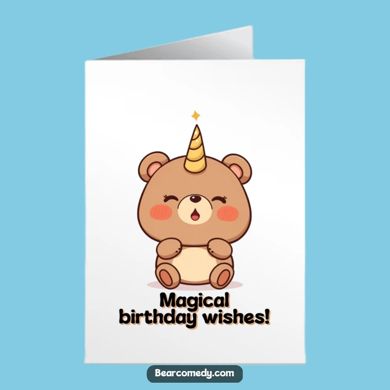 Free Printable Birthday Card: Magical Bear Horn Blower, Downloadable Enchanting Gift