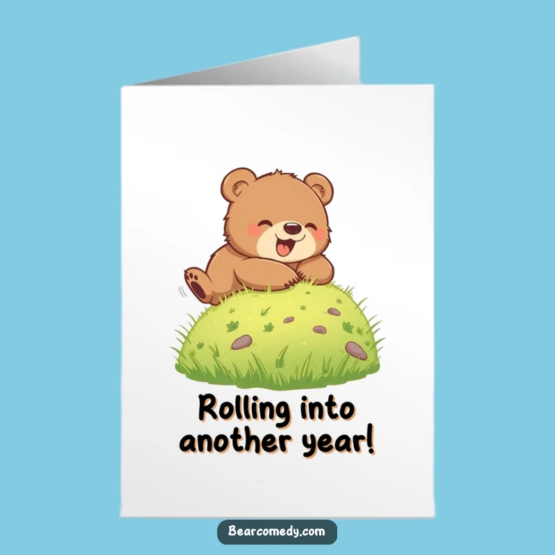 Free Printable Rolling Bear Cub Birthday Card - Funny Downloadable Gift for Kids