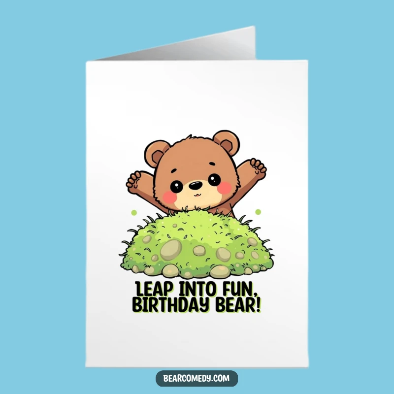 Free Printable Funny Bear Moss Jump Birthday Card: Determined Dive Downloadable Humor