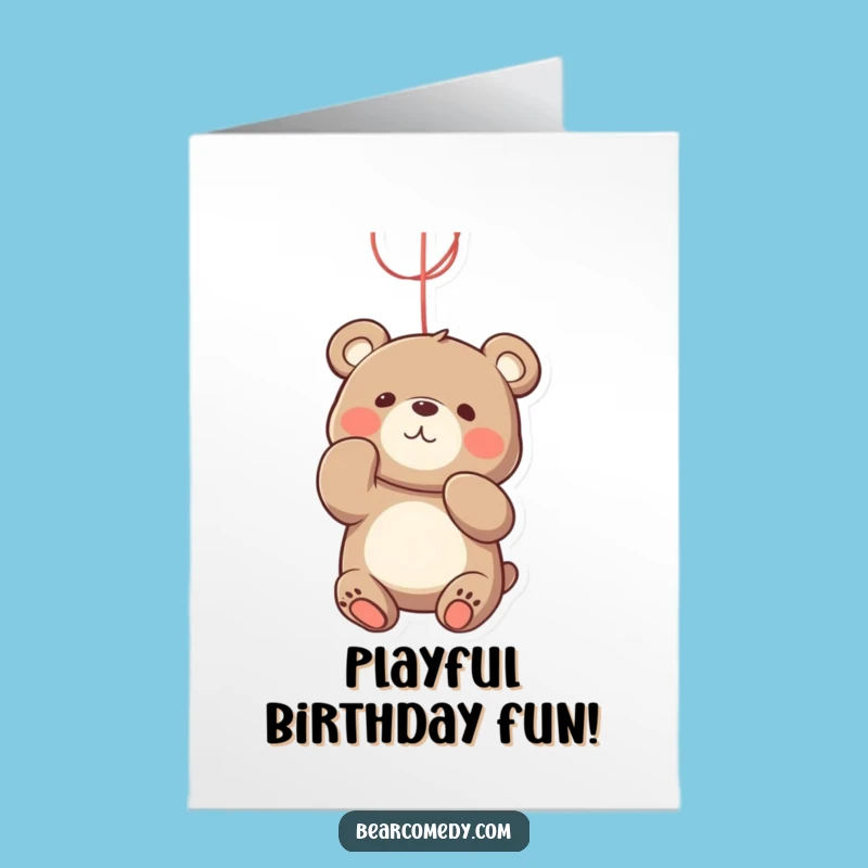 Free Printable Birthday Card: Playful Bear String Toy, Downloadable Fun Gift