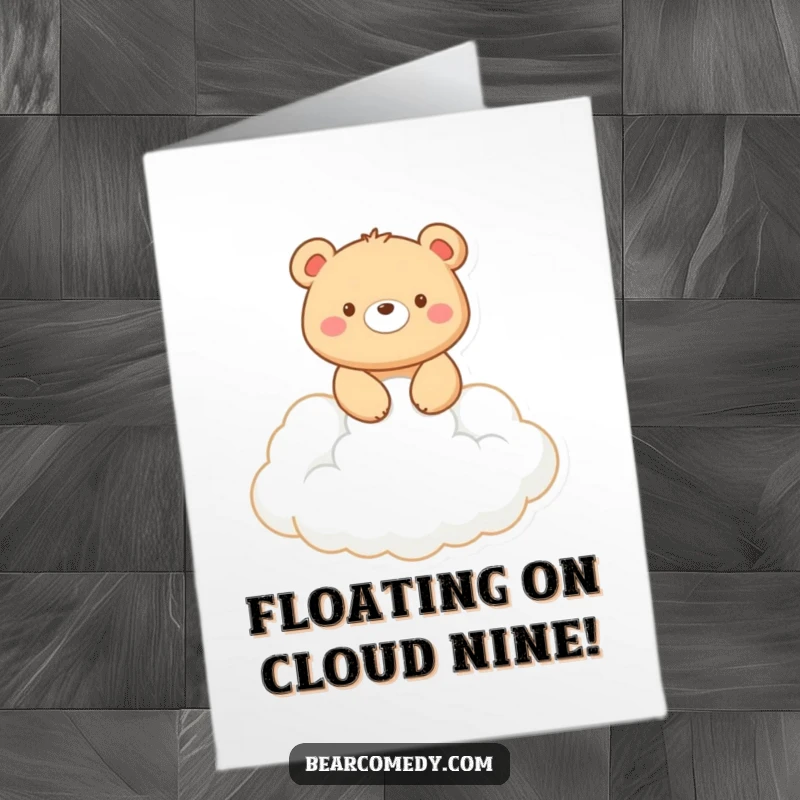 Funny Free Printable Congrats Card: A happy bear rides a cloud, celebrating achievements with a lighthearted, humorous touch.