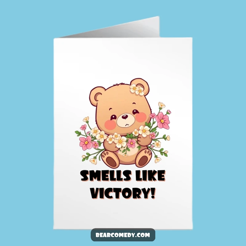 Free Printable Bear Flower Garland Congrats Card: Humorous Downloadable Gift for Great Achievements