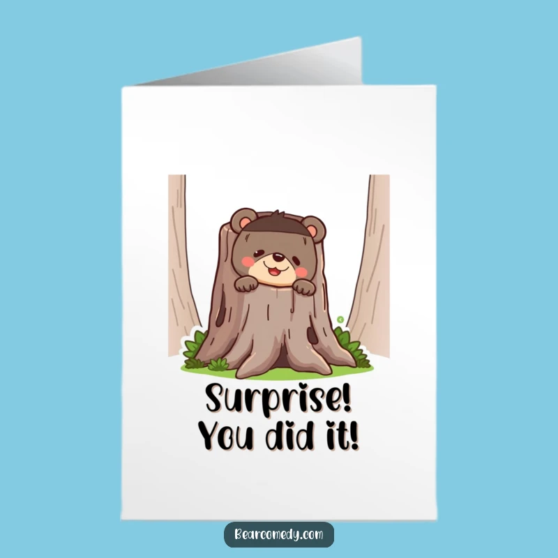Free Printable Congrats Card: Peekaboo Bear Grin, Funny Success Downloadable