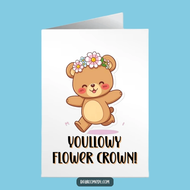 Free Printable Congrats Card: Joyful Bear Flower Crown, Downloadable Celebration Gift